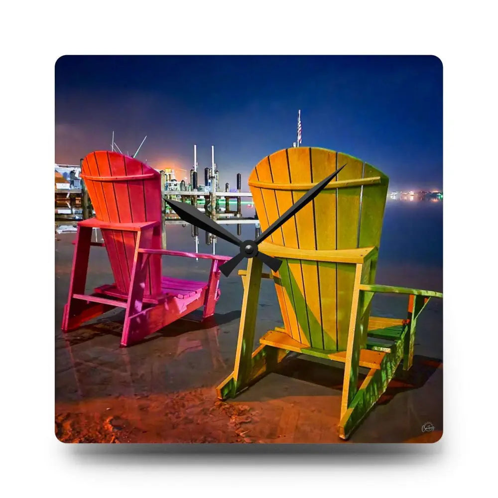 'Pensacola Bay Beach Chair Breeze' Original Photography Acrylic Wall Clock