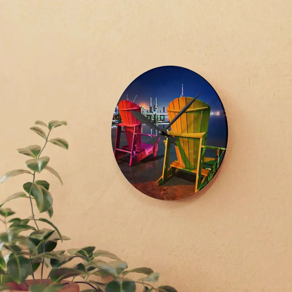 'Pensacola Bay Beach Chair Breeze' Original Photography Acrylic Wall Clock