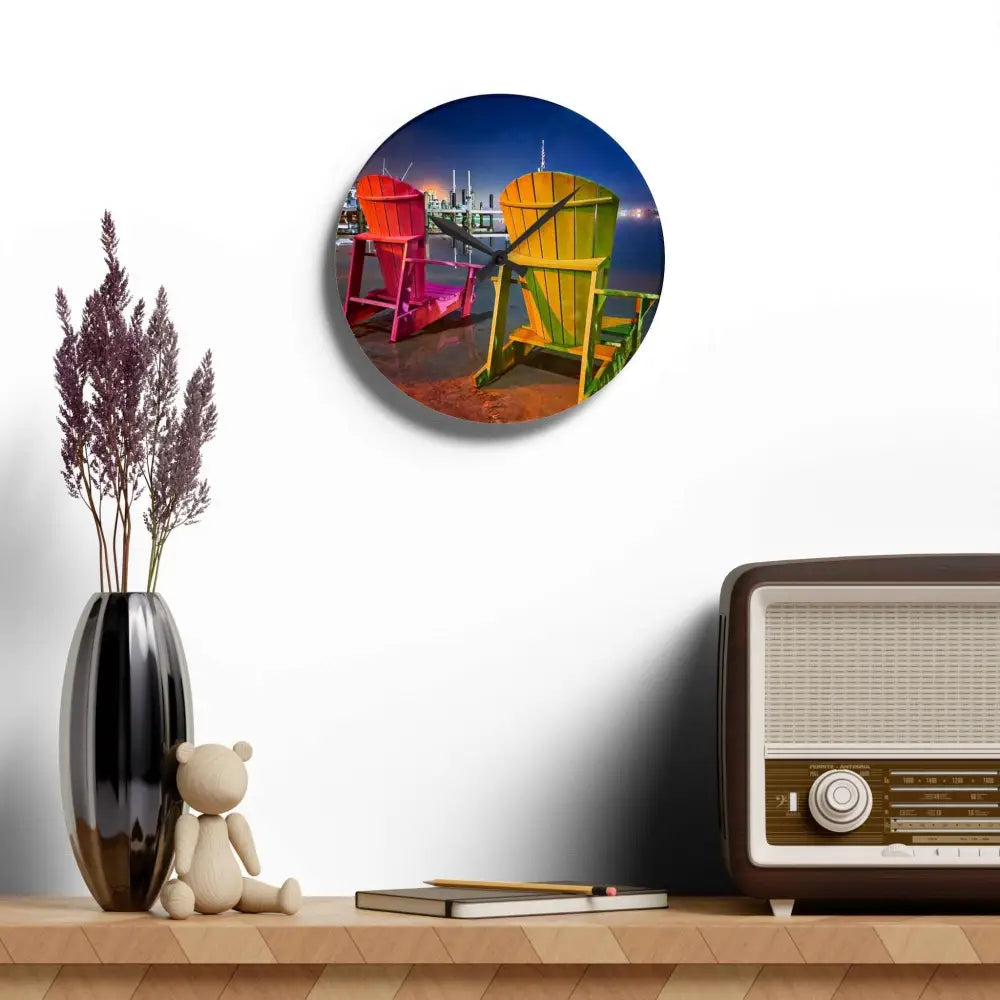 'Pensacola Bay Beach Chair Breeze' Original Photography Acrylic Wall Clock