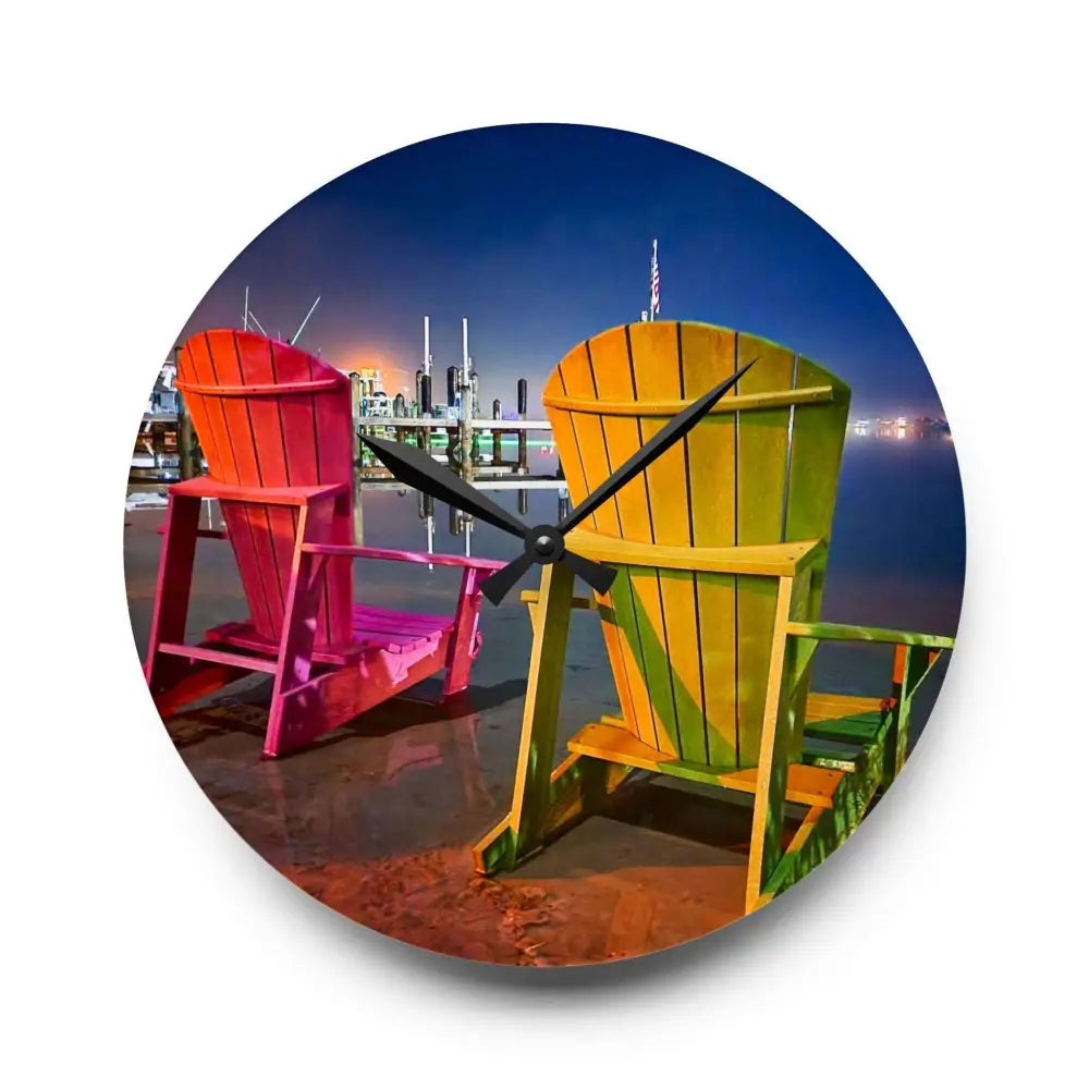 'Pensacola Bay Beach Chair Breeze' Original Photography Acrylic Wall Clock