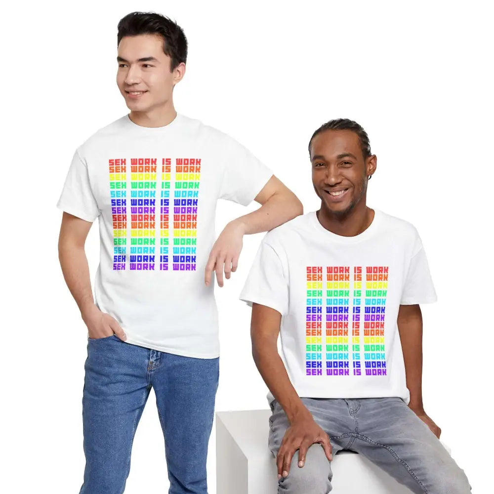 Sex Work Is Work T-Shirt | Bold Repeating Colorful Design