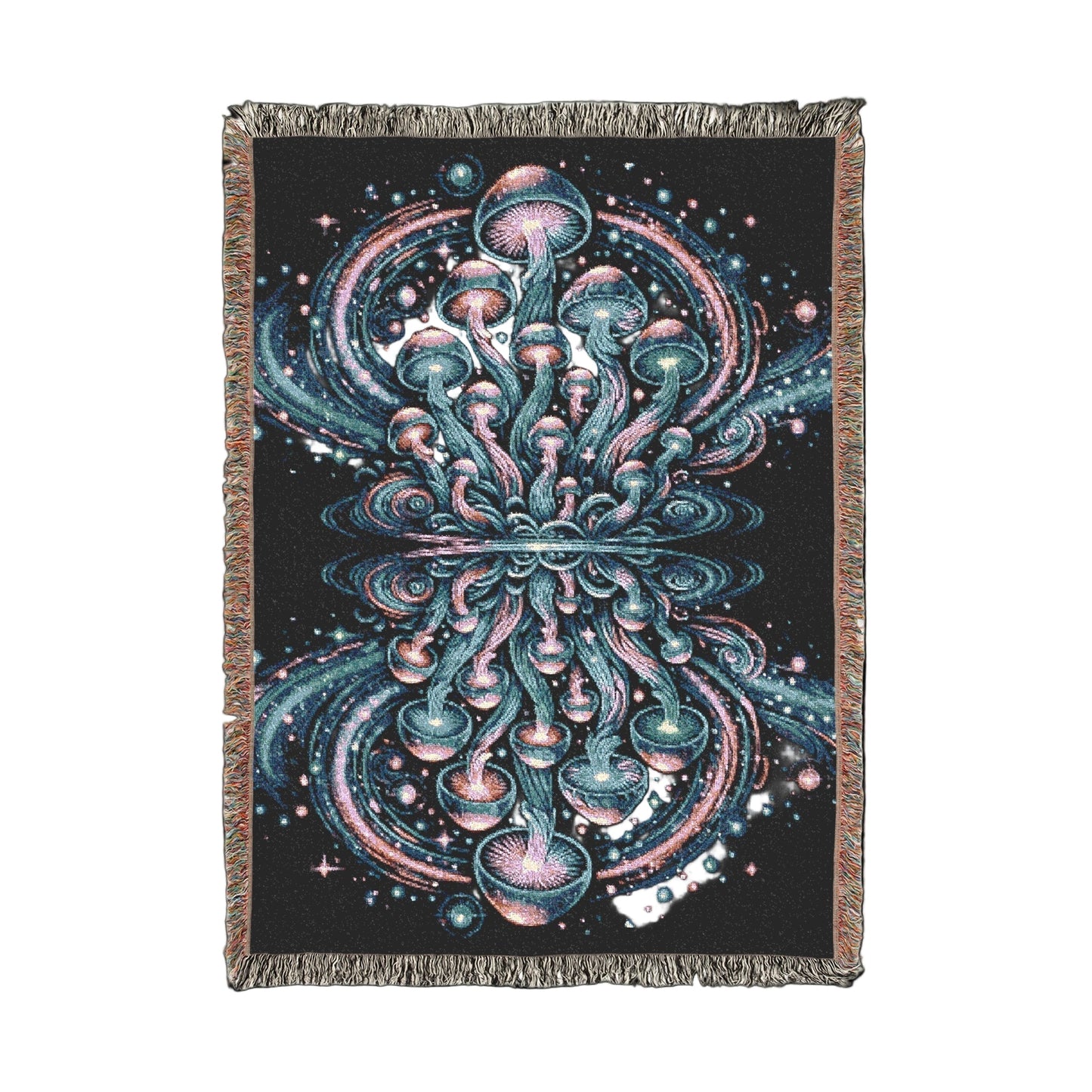 Trippy Mushroom Cluster Woven Blanket Artwork / 52’’ × 37’’ Home Decor