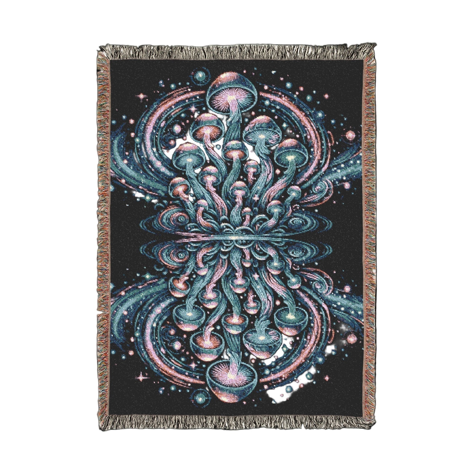 Trippy Mushroom Cluster Woven Blanket Artwork / 52’’ × 37’’ Home Decor