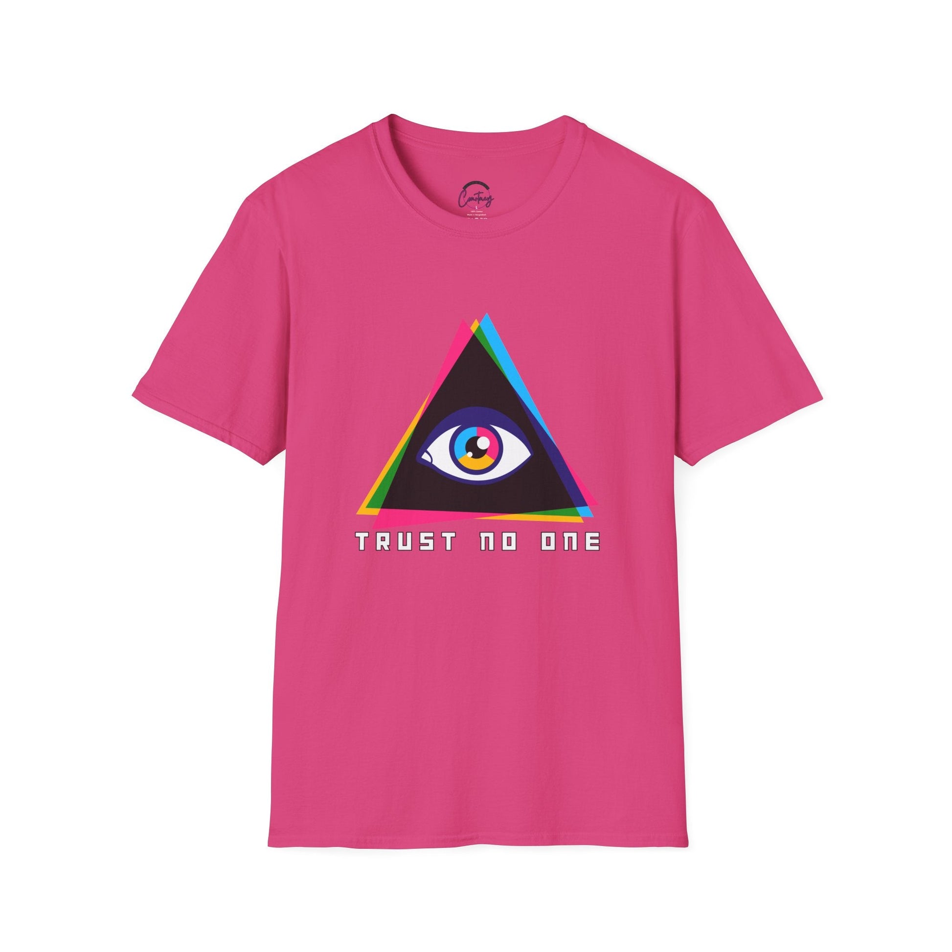 ’Trust No One’ Evil Eye Illuminati T-Shirt – Stand Out & Stay Mysterious - S / Heliconia - T-Shirt