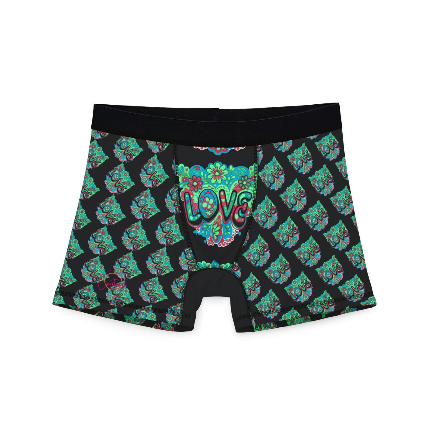 Turquoise Temple Love Boxer Briefs S / Black stitching All Over Prints