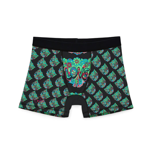Turquoise Temple Love Boxer Briefs S / Black stitching All Over Prints
