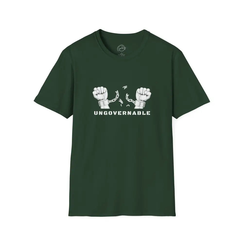 Ungovernable Handcuffs Breaking Free T-Shirt | Rebel Freedom Tee | Novelty Break the Chains Shirt - S / Forest Green