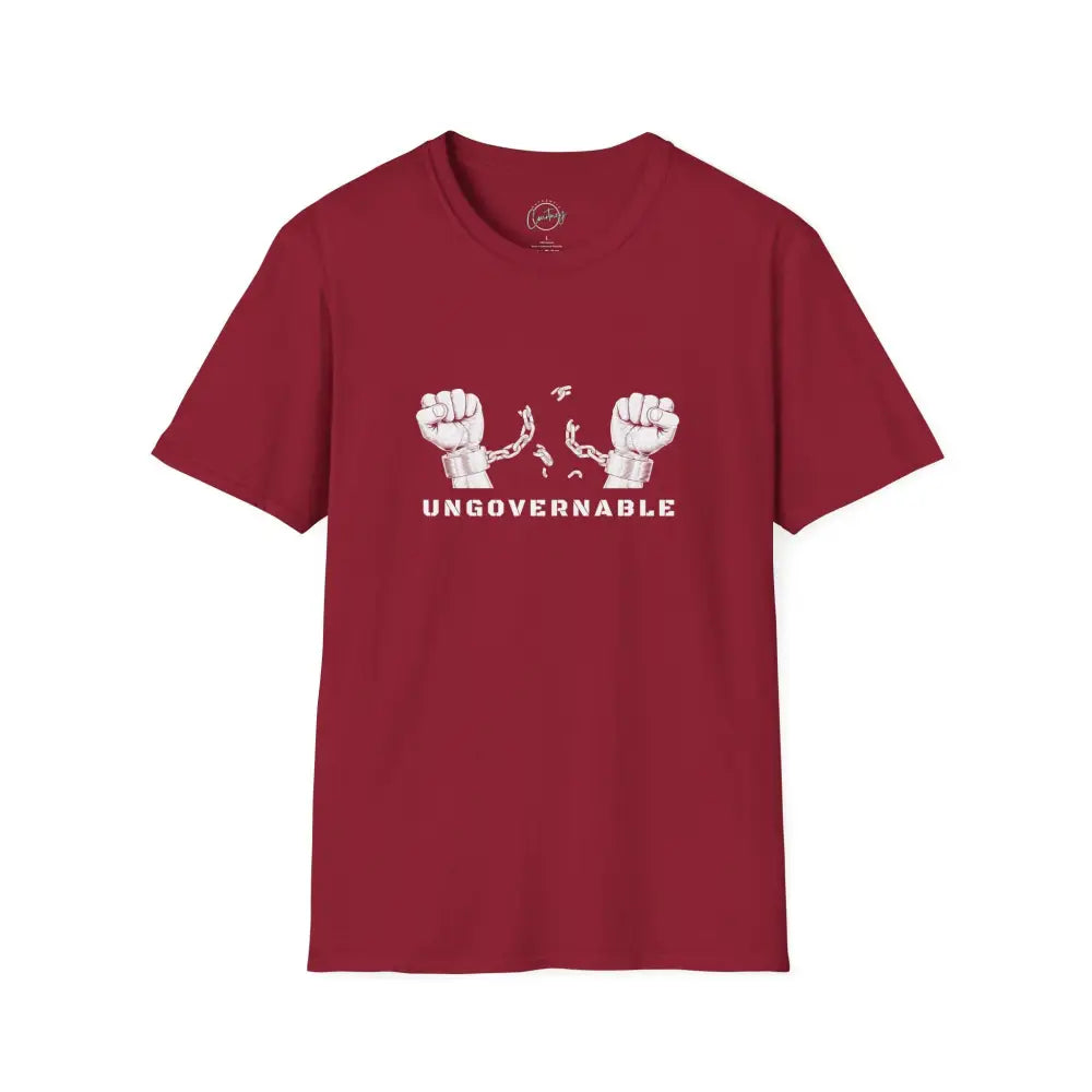 Ungovernable Handcuffs Breaking Free T-Shirt | Rebel Freedom Tee | Novelty Break the Chains Shirt - S / Cardinal Red