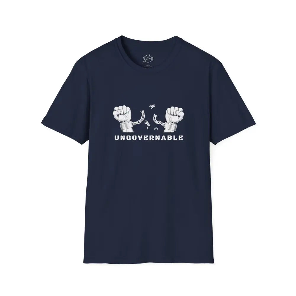 Ungovernable Handcuffs Breaking Free T-Shirt | Rebel Freedom Tee | Novelty Break the Chains Shirt - XS / Navy - T-Shirt