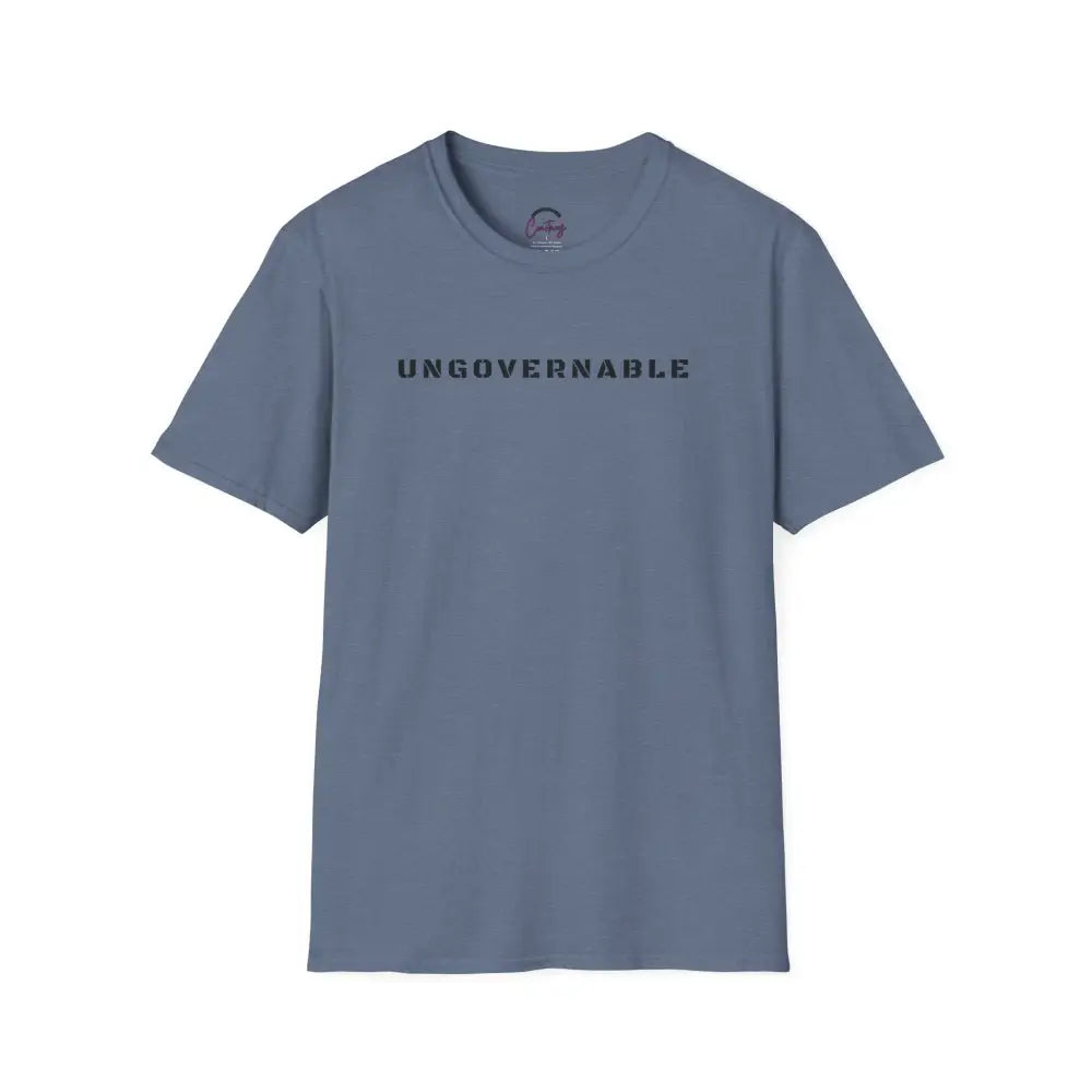 Ungovernable T-Shirt | Distressed Block Letters | Bold Statement Tee - S / Heather Indigo - T-Shirt